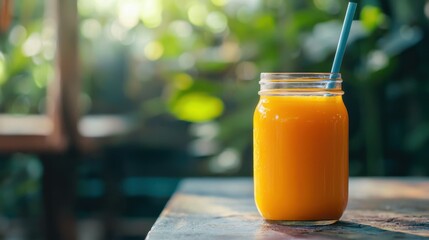Poster - Carrot juice in mason jar with straw 