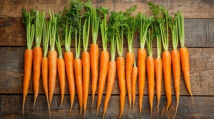 Poster - Carrot sticks arranged neatly on a wooden board 