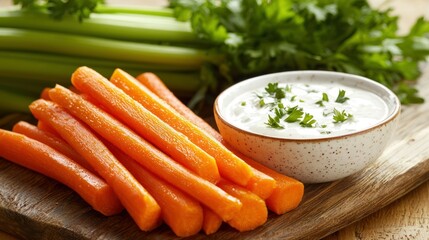 Poster - Carrot sticks served with ranch dressing on side 