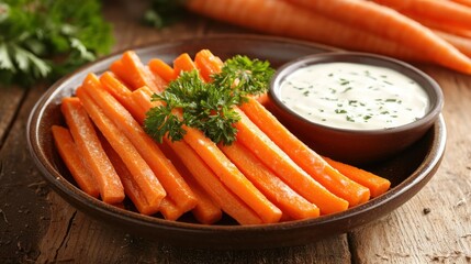 Poster - Carrot sticks served with ranch dressing on side 
