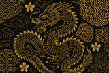 龍の黒と金の和柄アート