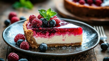 Aufkleber - Classic cheesecake slice with berry topping. 