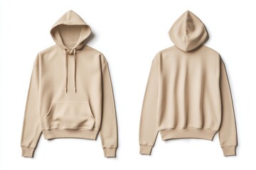 Aufkleber - Stylish beige hoodie displayed from front and back angles for casual wear or outdoor activities in urban settings