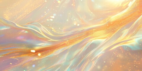 Poster - Shimmering golden waves flow through a radiant pastel background in a serene art piece