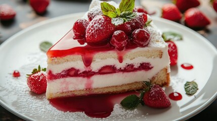 Aufkleber - Elegant cake served with strawberry sauce 