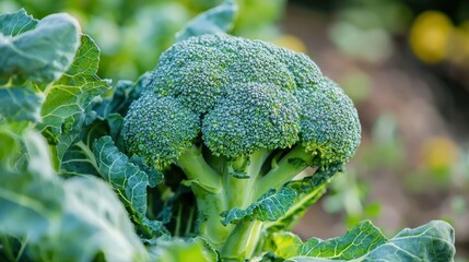 Poster - Fresh broccoli plant still attached to stalk and leaves 