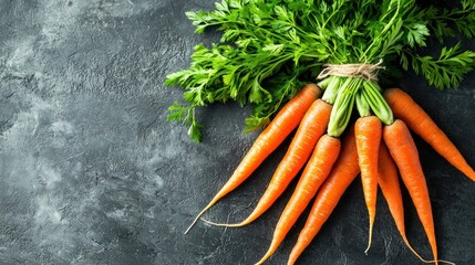 Poster - Fresh bunch of carrots tied together with green leaves 