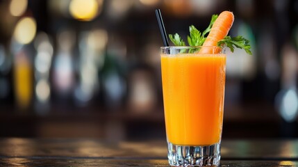 Poster - Fresh carrot juice in a bright glass with garnish