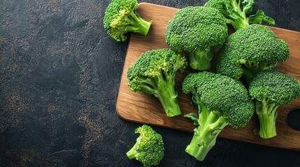 Poster - Fresh green broccoli heads on cutting board 