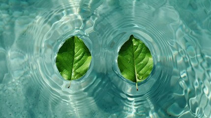 Poster - Two identical leaves floating on the surface of a pond.