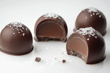 Aufkleber - Delicious chocolate truffles with sea salt topping on a white background displayed attractively
