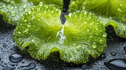 Poster - Green broccoli florets with water droplets 