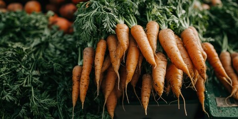 Poster - Group of fresh carrots in a bundle with leafy tops 