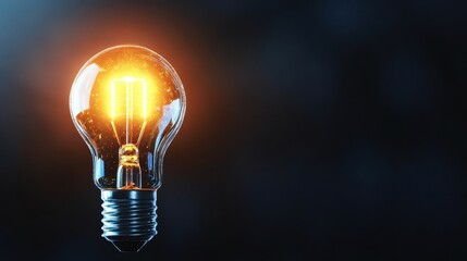 Poster - Brightly Lit Incandescent Light Bulb Glowing in Dark Background Symbolizing Inspiration Creativity Innovation Ideas Concept Visual Representation