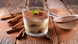 tiramisu dessert in cocoa dusted glass