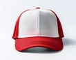 © Jessi - red and white trucker hat mockup front view