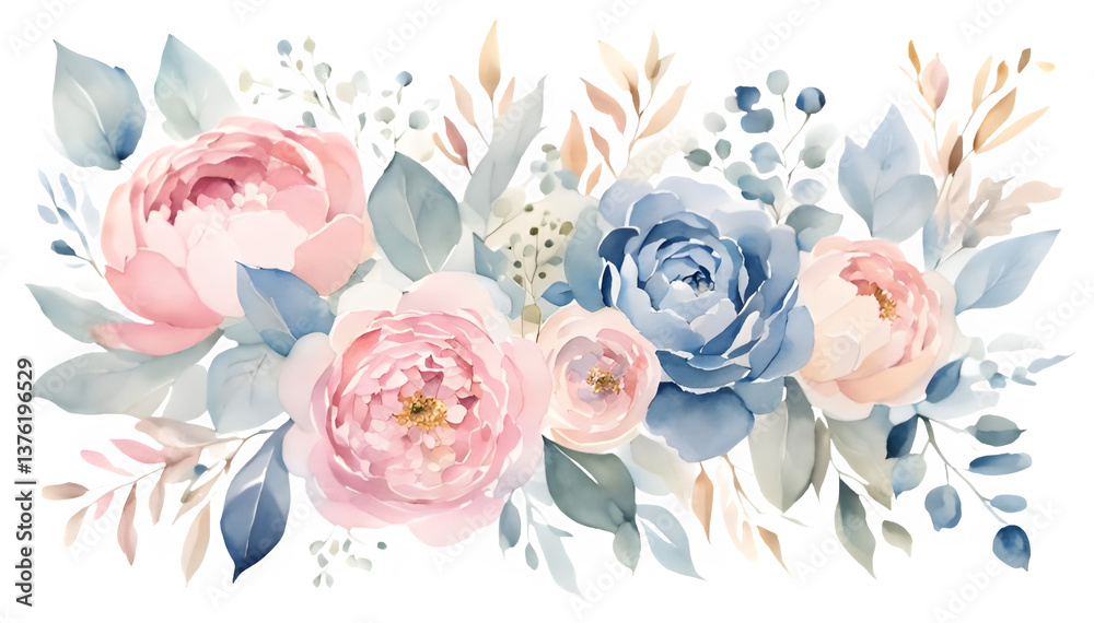 Watercolor Pink Roses Bouquet clipart, Elegant Floral Corner ...