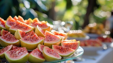 Poster - Guava slices displayed at a buffet table during an outdoor tropical event