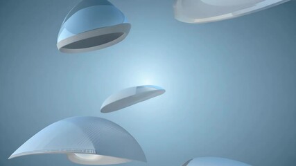 Leinwandbilder - A group of blue and clear objects are floating in the air. They are all different shapes and sizes