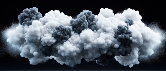 Poster - Dramatic Abstract Cloud Formation of Swirling White and Dark Grey Smoke or Vapor against a Striking Black Background Captivating the Imagination