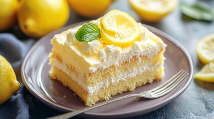 Poster - Lemon cake with a fork beside. 