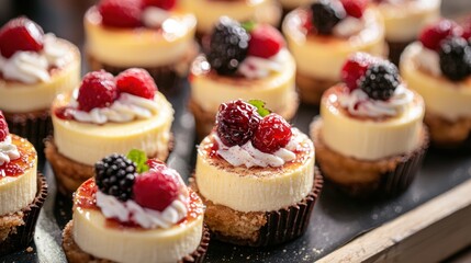 Aufkleber - Mini cheesecakes arranged on a tray. 