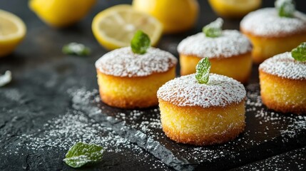 Aufkleber - Mini lemon cakes with powdered sugar 