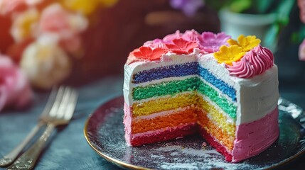Poster - Multi-layered cake with vibrant colors. 