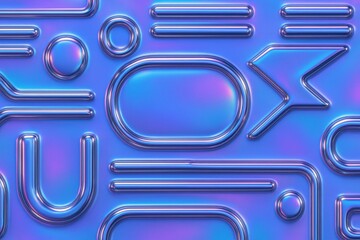 Poster - holographic geometric shapes creating modern abstract pattern with metallic texture and vibrant colo