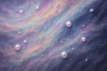 Poster - Ethereal and dreamy pastel nebula background showcases iridescent swirls of pink, purple, and blue, adorned with shimmering pearls, creating a magical and otherworldly scene