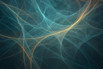 Poster - Abstract background showcasing intertwined teal and gold lines, creating a sense of dynamic flow and movement, suitable for various design and artistic projects