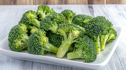 Poster - Raw broccoli placed on a white plate ready to serve 