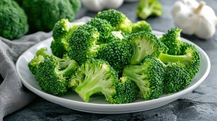 Poster - Raw broccoli placed on a white plate ready to serve 