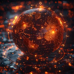 Poster - Futuristic globe with glowing arrows representing global financial growth and interconnected markets