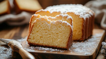 Poster - Sliced pound cake with a light dusting of sugar. 