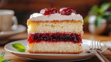 Aufkleber - Sponge cake layered with jam and cream. 