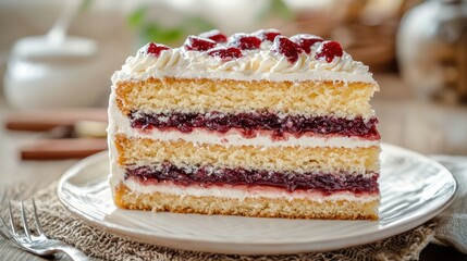 Poster - Sponge cake layered with jam and cream. 