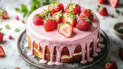 Aufkleber - Strawberry layer cake topped with glaze. 
