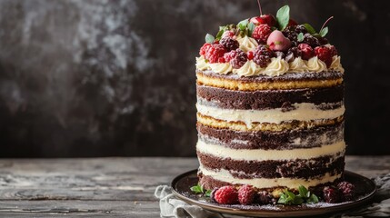 Aufkleber - Tall cake with layers exposed. 