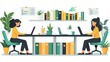 © Tyrah - Two women working collaboratively at a desk surrounded by plants and books in a bright office