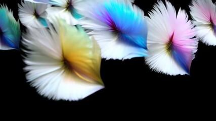 Aufkleber - A colorful image of many feathers with a black background. The feathers are in various colors and sizes