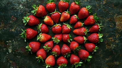 Poster - A balanced layout of strawberries arranged in a circle, shot from above with no extreme 
