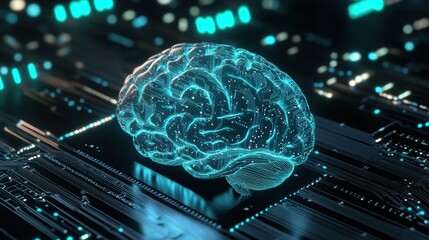 Poster - A digital brain design illuminated against a tech-themed background, symbolizing artificial intelligence and advanced technology.