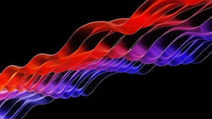 Poster - Abstract Flowing Ribbons Of Red Violet And Blue on Dark background, Colorful curve Transparent glossy glass with dispersion Mesmerizing Rhythmic And Dynamic Pattern.