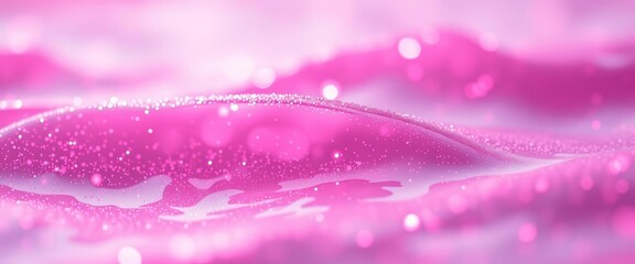 Wall Mural - Ethereal pink waves shimmer with sparkling light particles, creating a soft, dreamy bokeh effect, celestial, waves