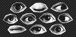 © Roman - Collage eyes set with halftone effect. Closed and open eyes with different looks. Cutout halftone collage elements for banner, poster and social media. Transparent background. Vector.