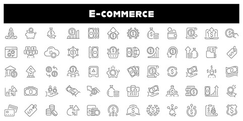 Poster - E-commerce icon set. Online shopping and delivery icons. E-business. E-commerce, shopping, online, selling, business thin line icon collection. Editable stroke