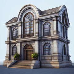 Poster - Elegant white stone building with arched windows and wooden door