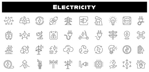 Poster - Electricity icons. Electric energy vector icon set. Energy, electrical energy, electricity related thin line icon collection. Editable stroke