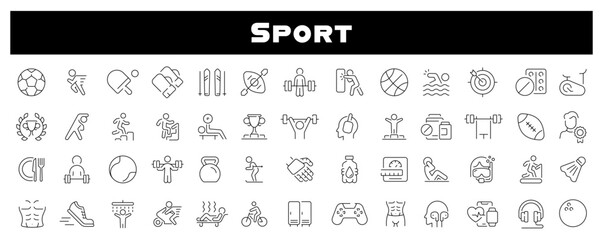 Poster - Sport vector icons. Sports linear icons collection. Athletics, exercises, sports, players, competition, training, sport related thin line icon collection. Editable stroke